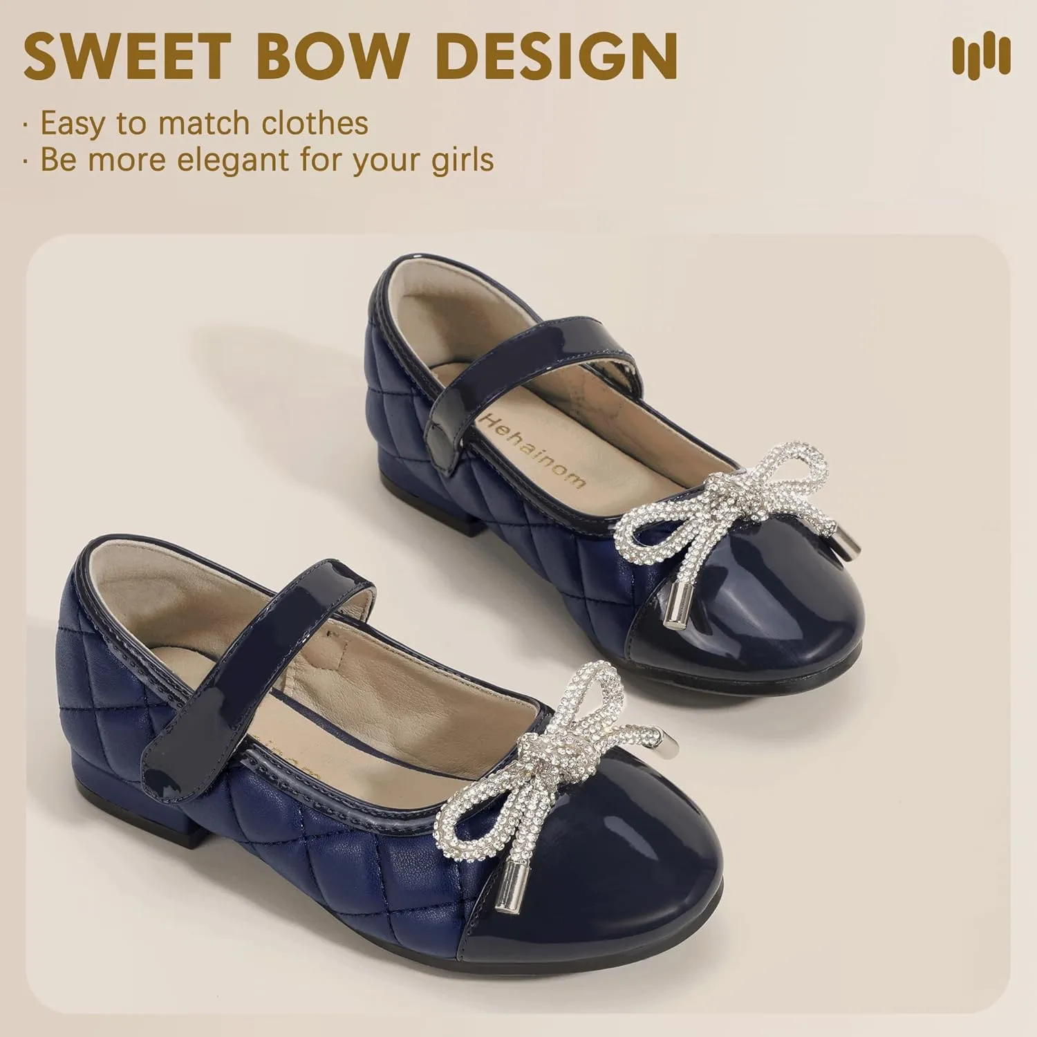Hehainom Girls Dress Shoes Flower Girl Wedding Party School Little Big Kids Rhinestone Bow Ballet Flats Shoes