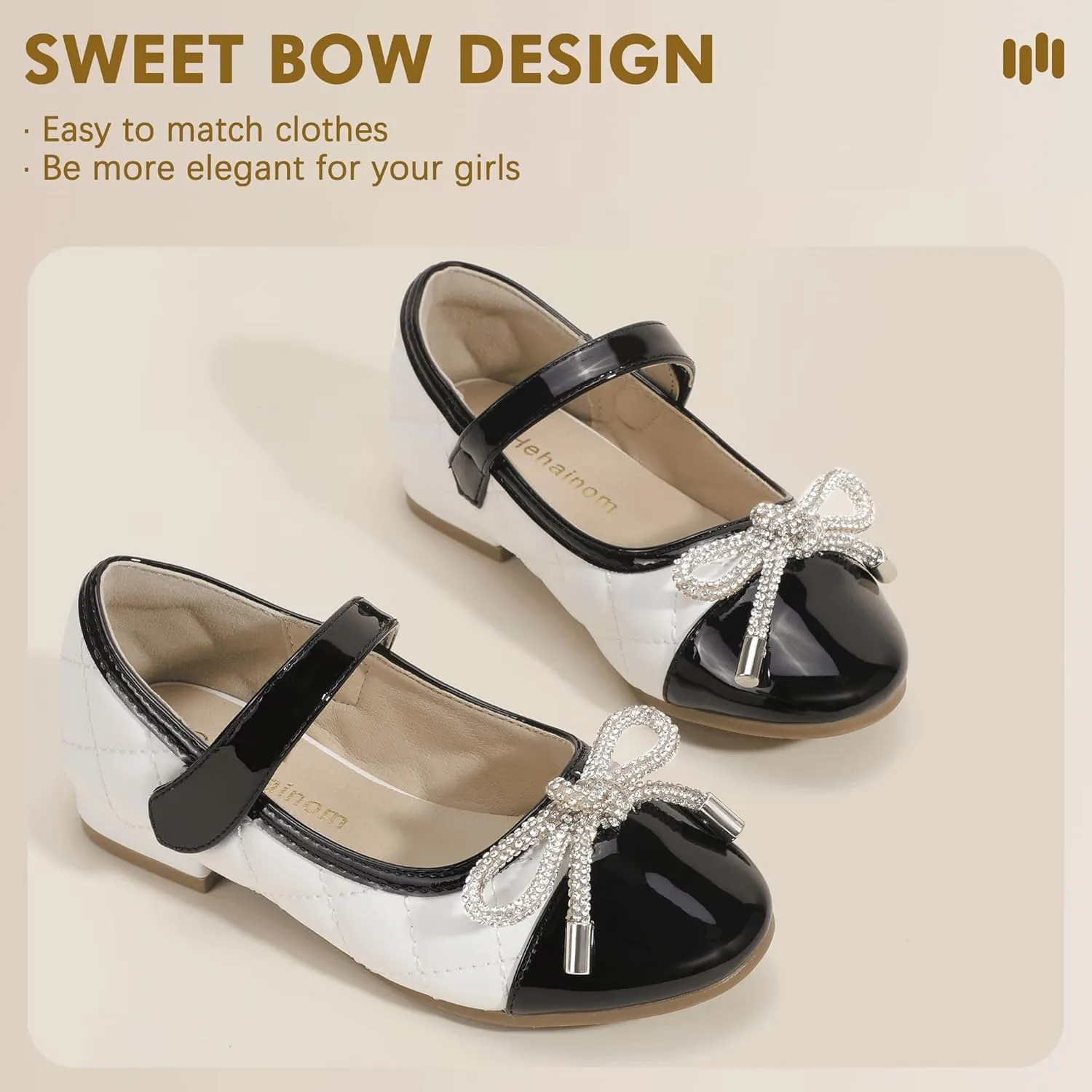 Hehainom Girls Dress Shoes Flower Girl Wedding Party School Little Big Kids Rhinestone Bow Ballet Flats Shoes