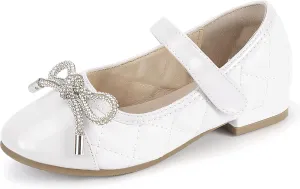 Hehainom Girls Dress Shoes Flower Girl Wedding Party School Little Big Kids Rhinestone Bow Ballet Flats Shoes
