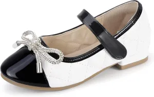 Hehainom Girls Dress Shoes Flower Girl Wedding Party School Little Big Kids Rhinestone Bow Ballet Flats Shoes