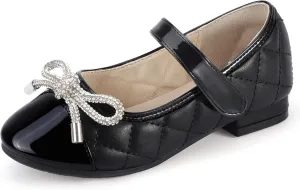 Hehainom Girls Dress Shoes Flower Girl Wedding Party School Little Big Kids Rhinestone Bow Ballet Flats Shoes