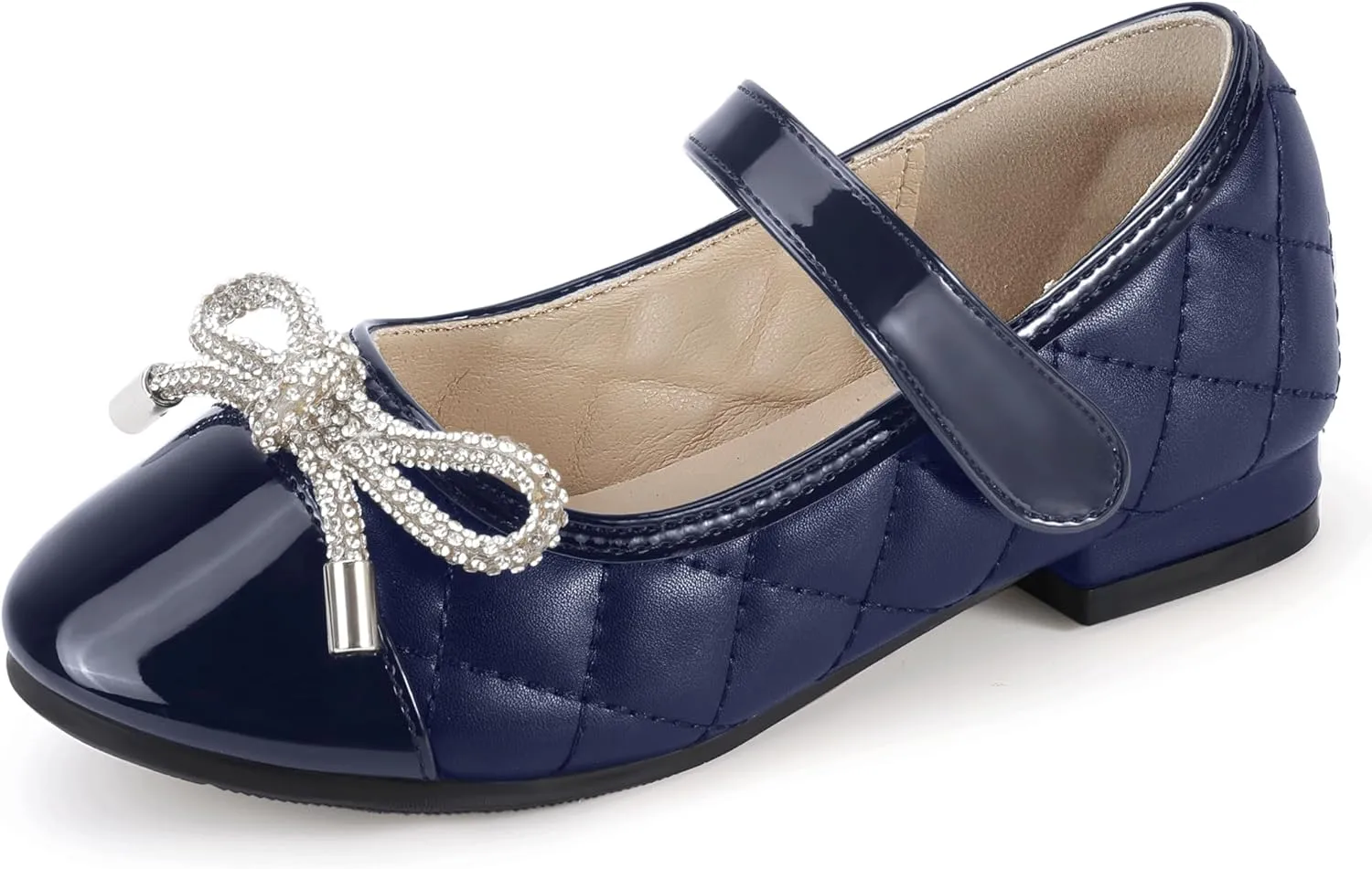 Hehainom Girls Dress Shoes Flower Girl Wedding Party School Little Big Kids Rhinestone Bow Ballet Flats Shoes