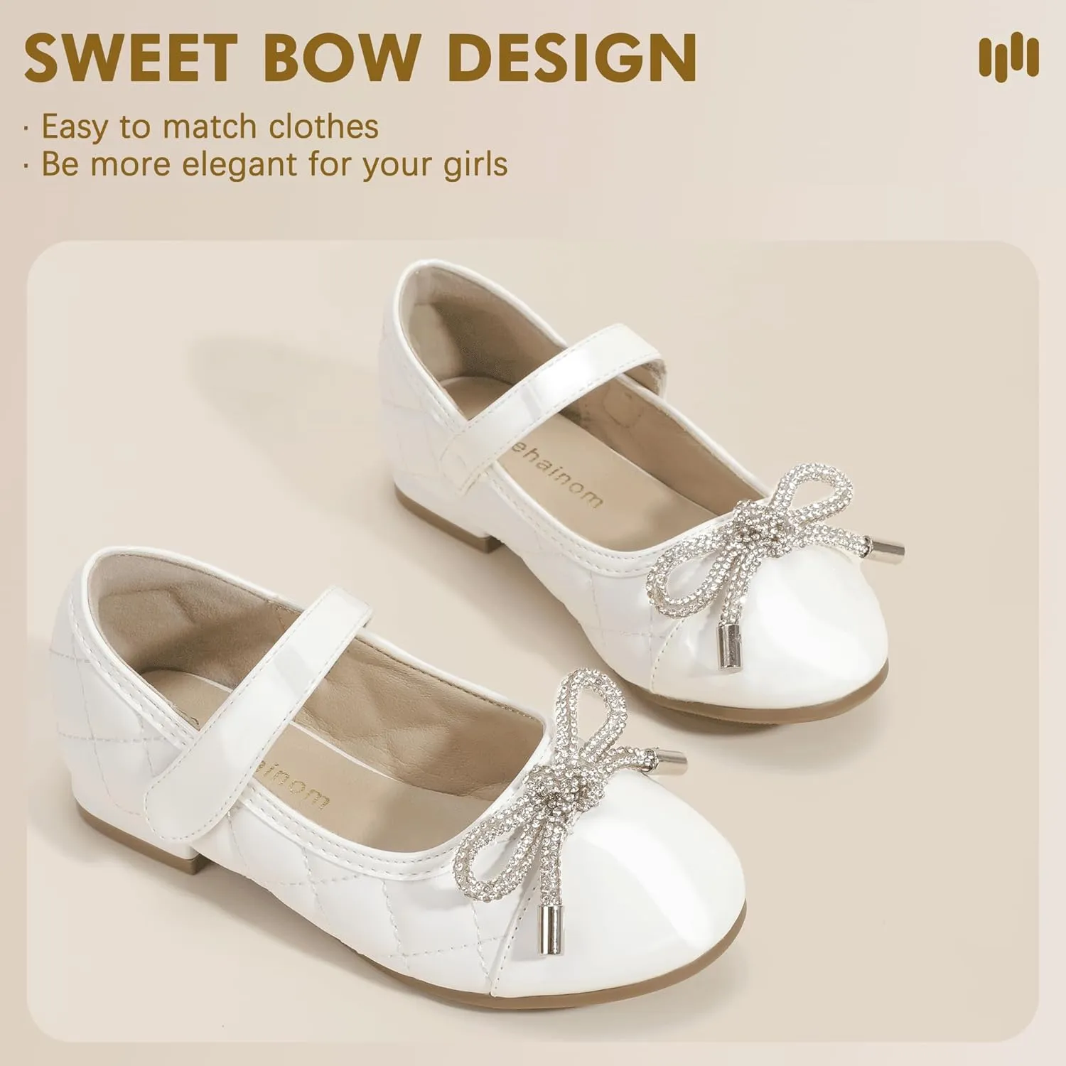 Hehainom Girls Dress Shoes Flower Girl Wedding Party School Little Big Kids Rhinestone Bow Ballet Flats Shoes