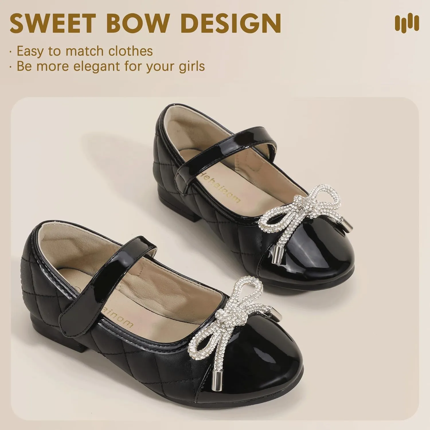 Hehainom Girls Dress Shoes Flower Girl Wedding Party School Little Big Kids Rhinestone Bow Ballet Flats Shoes