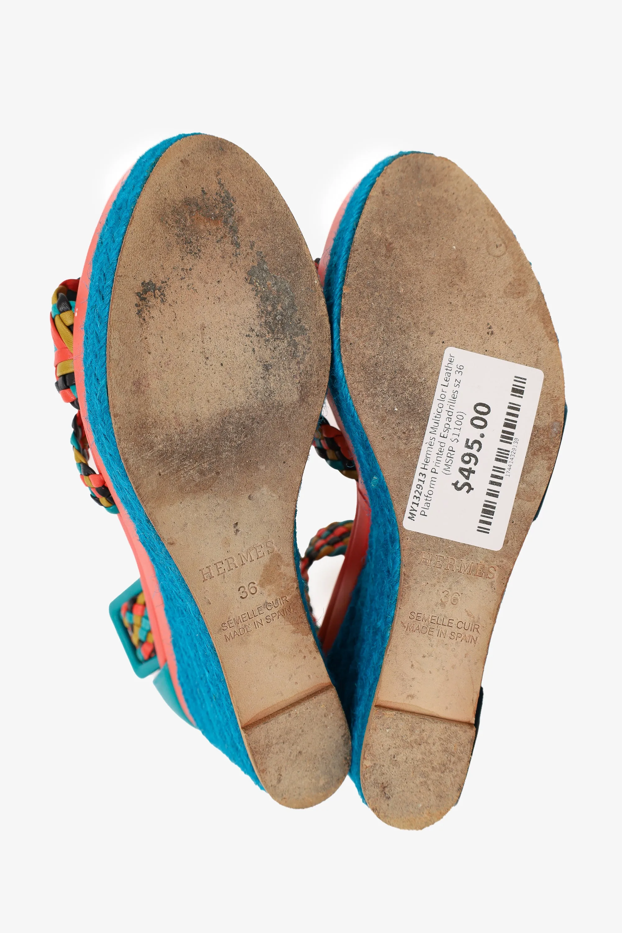 Hermès Multicolor Leather Platform Printed Espadrilles Size 36