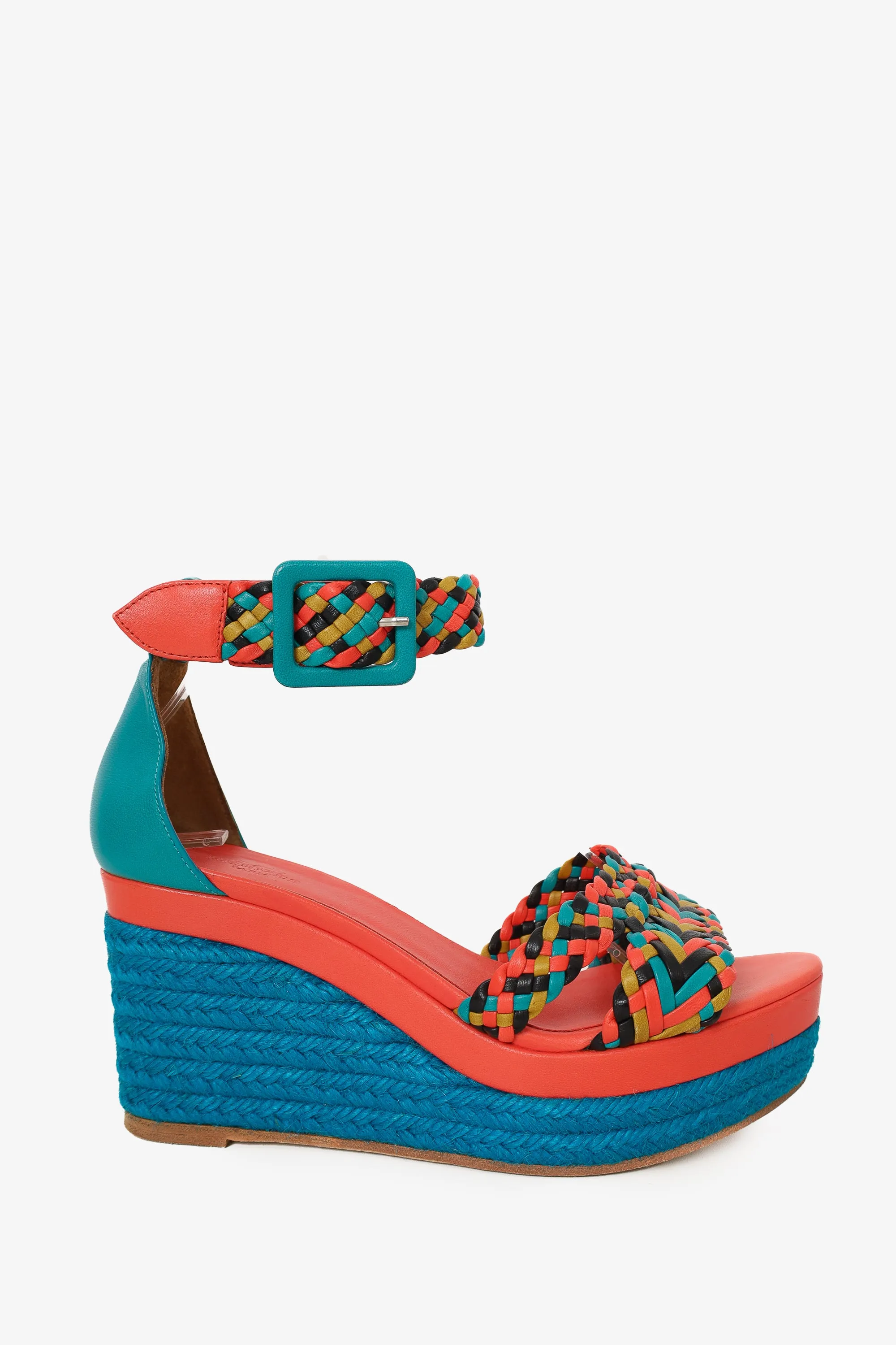 Hermès Multicolor Leather Platform Printed Espadrilles Size 36