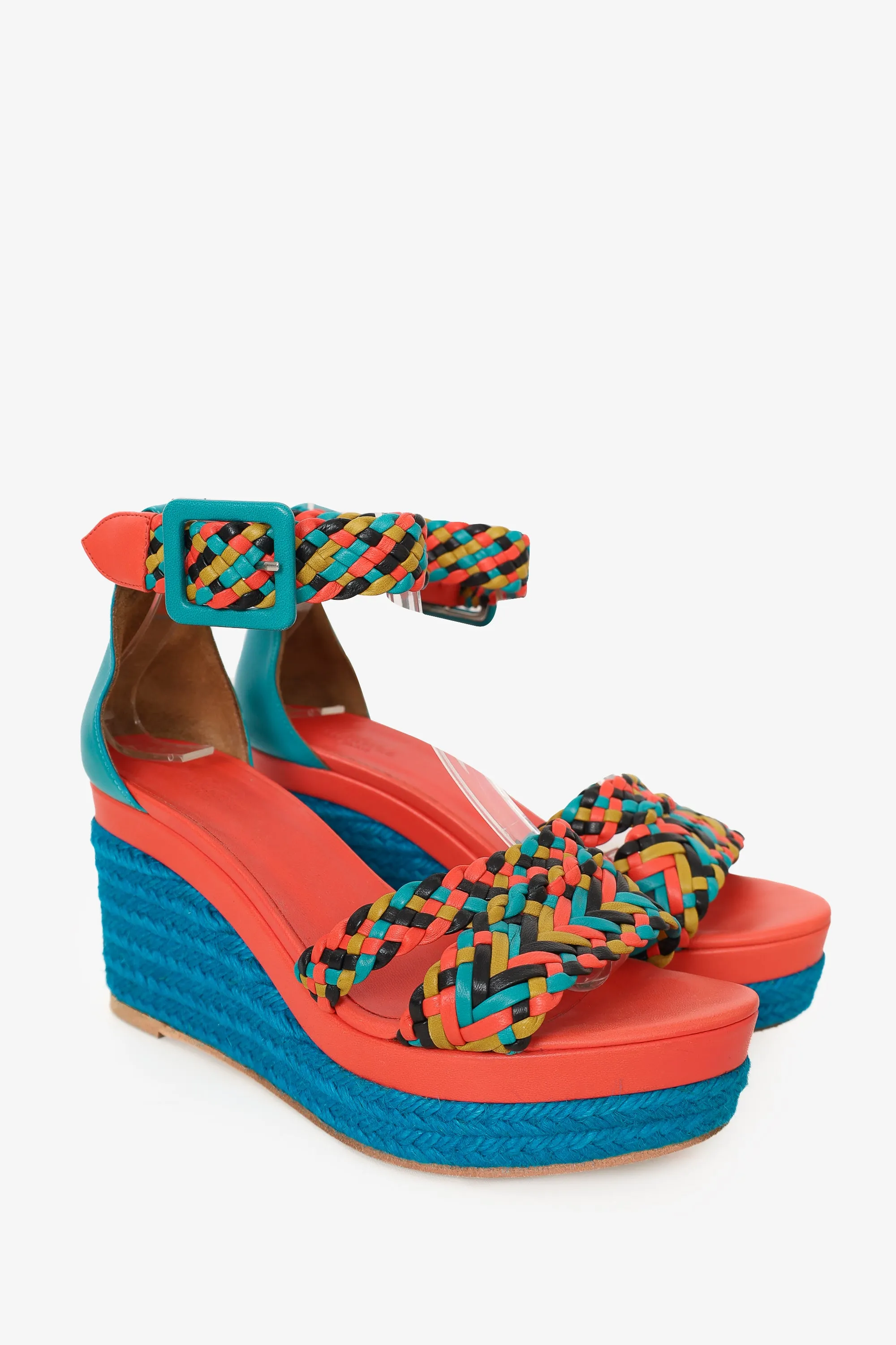 Hermès Multicolor Leather Platform Printed Espadrilles Size 36