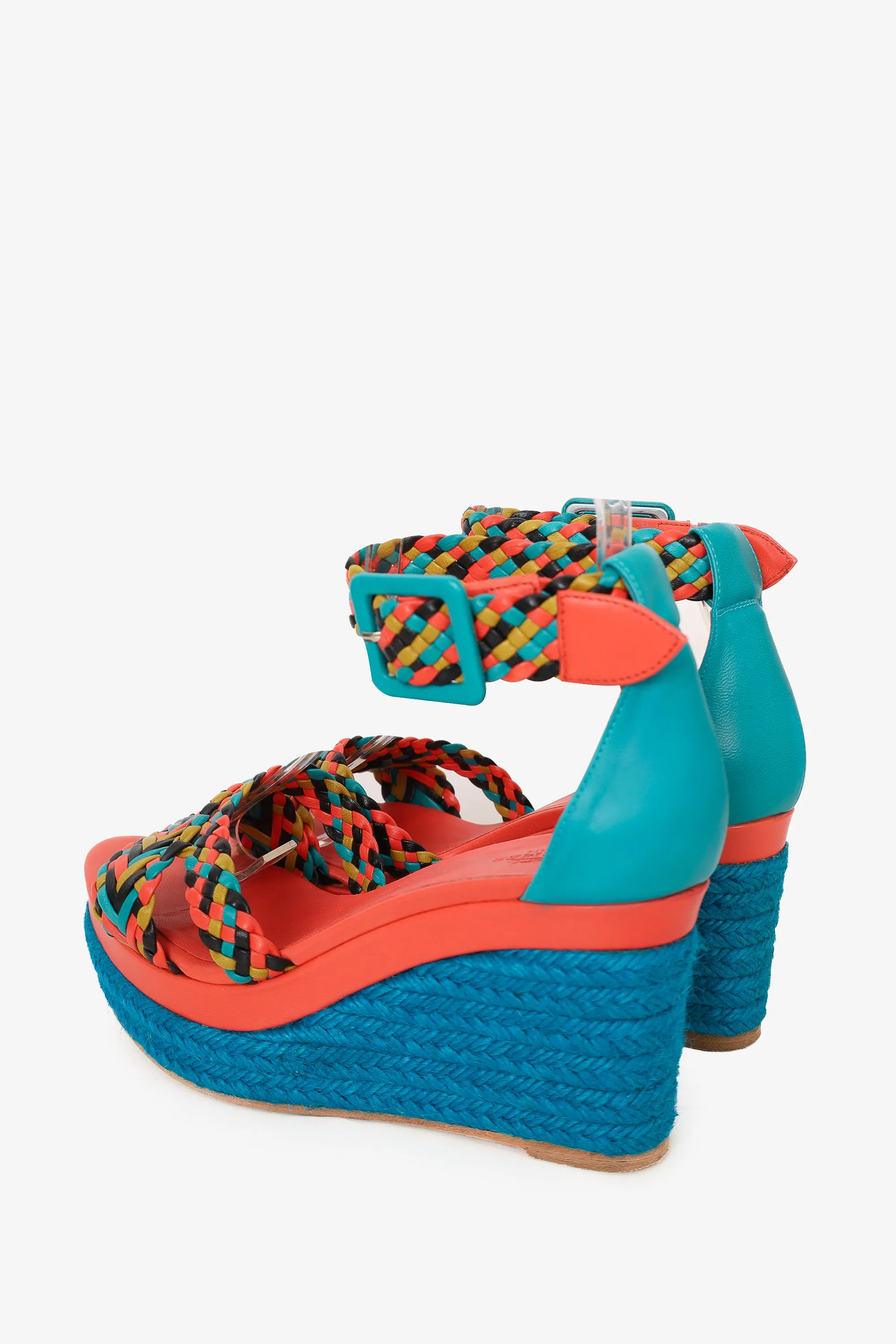 Hermès Multicolor Leather Platform Printed Espadrilles Size 36