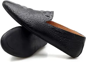 HOOENG Driving Moccasins for Men Genuine Leather Pointed Toe Faux Crocodile Grain Rubber Sole Flat Heel Lightweight Flexible Anti-Slip Resistant Driving (Color : Black, Size : 8)