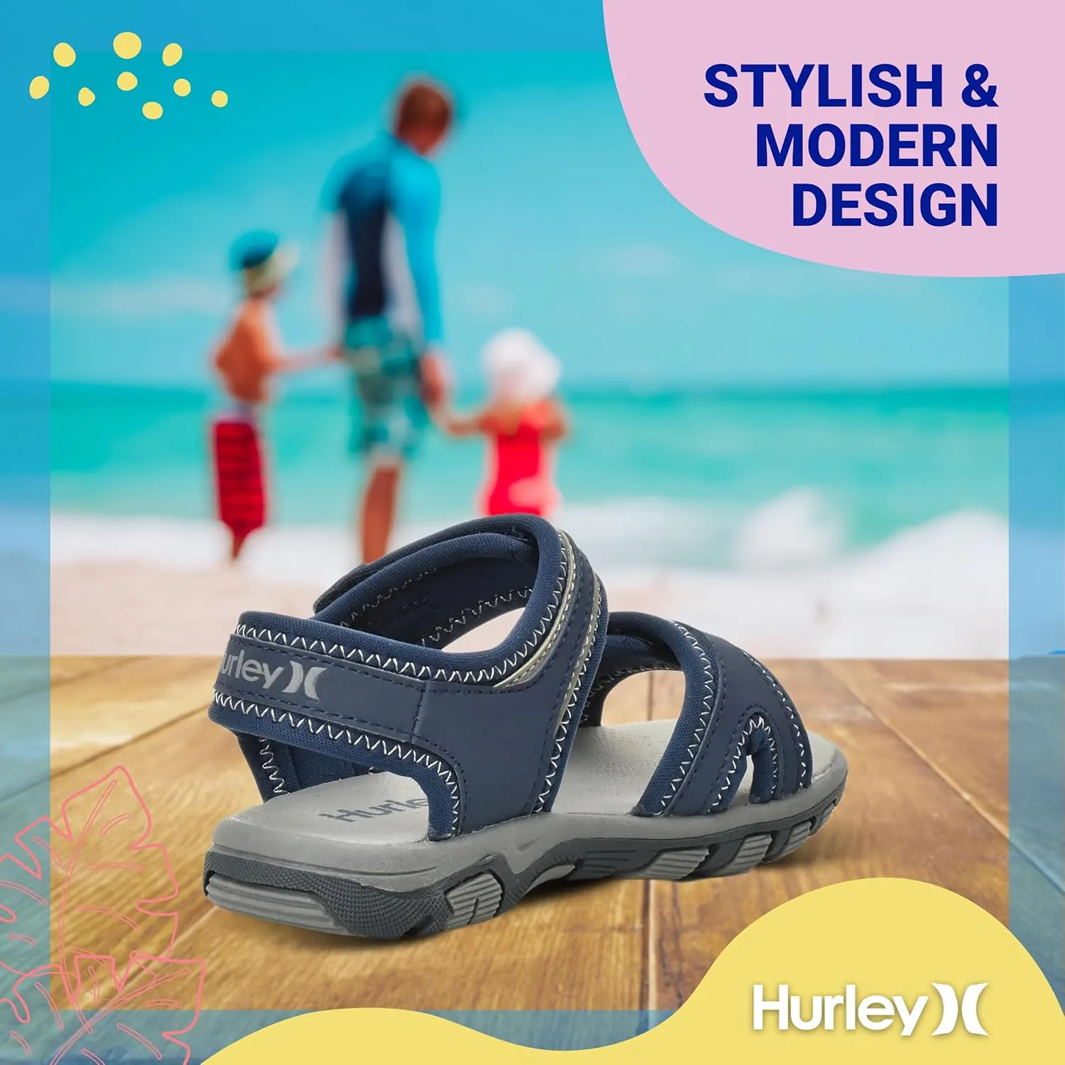Hurley Loni Toddler Water Shoes, Beach Essentials, Girls and Boys Open Toe Sandals, Lightweight, Breathable and Two Adjustable Straps