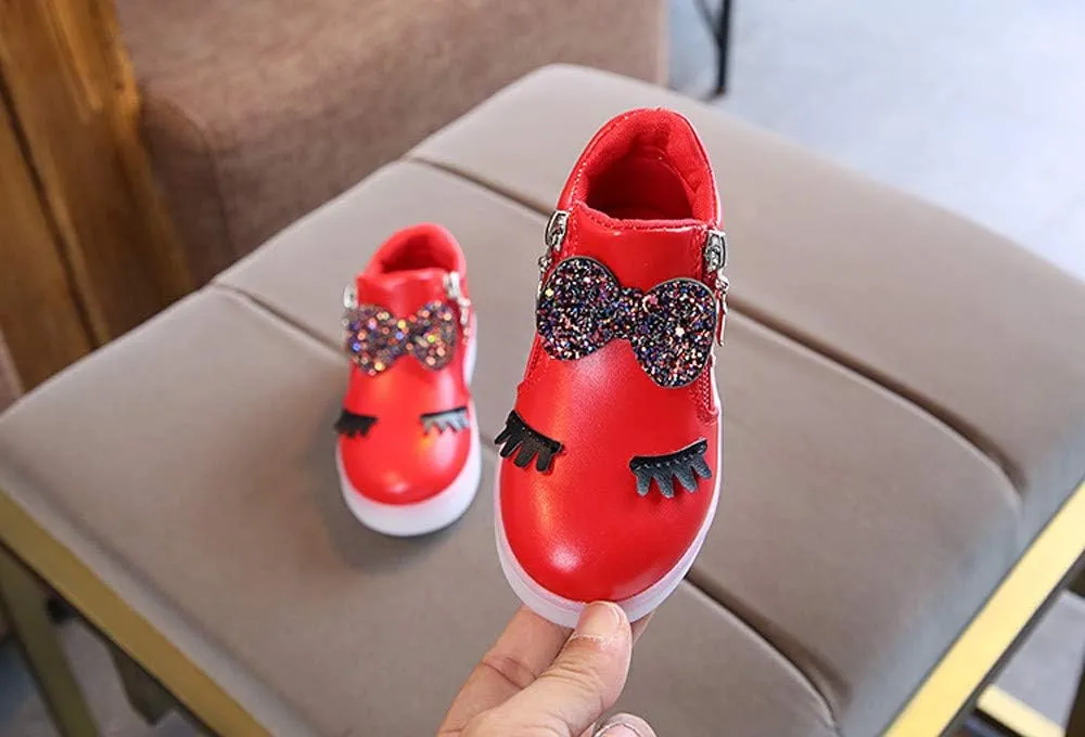 Infant Girls LED Crystal Boots Toddler Luminous Zipper High Top Sport Shoes Bowknot Pearl Water Proof Shoes