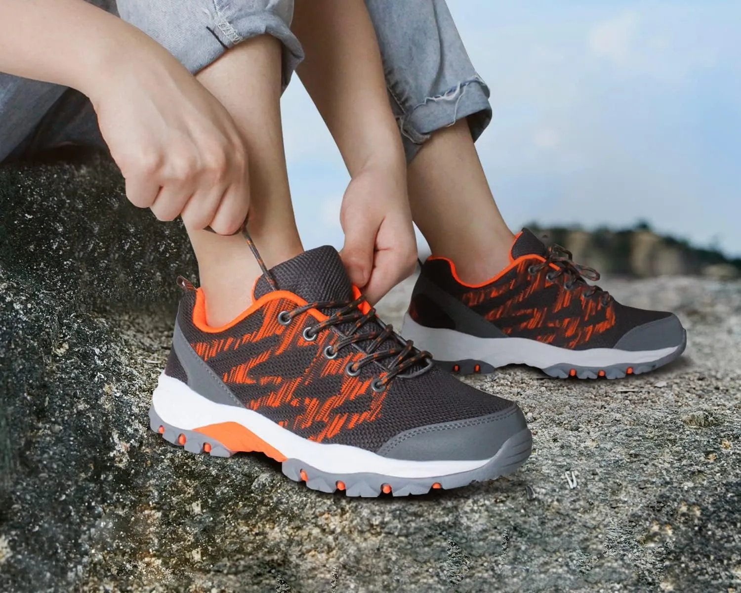 JABASIC Women Hiking Shoes Breathable Mesh Athletic Outdoor Sneakers