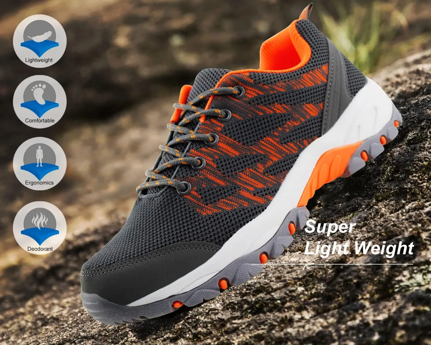 JABASIC Women Hiking Shoes Breathable Mesh Athletic Outdoor Sneakers