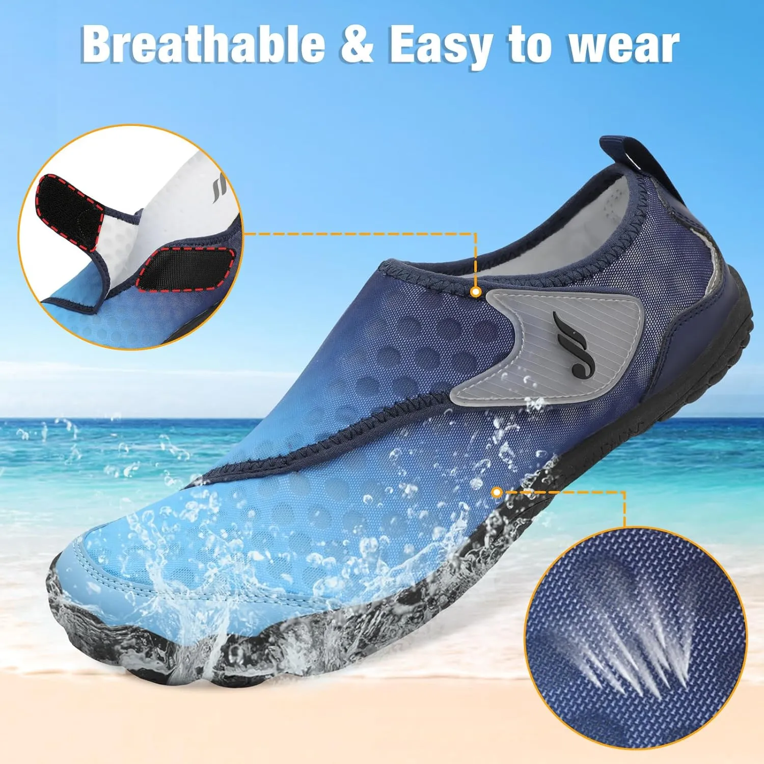 JIASUQI Water Shoes for Men Women Barefoot Swim Beach Shoes Quick Dry Hiking Shoes Sneakers for Adults
