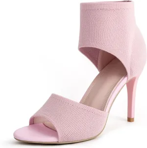 JishinGal High Heels for Women Peep Toe Heels Sandals Stretchy Knit Open Toe High Sexy 3 Inches Stiletto for Dressy and Everyday