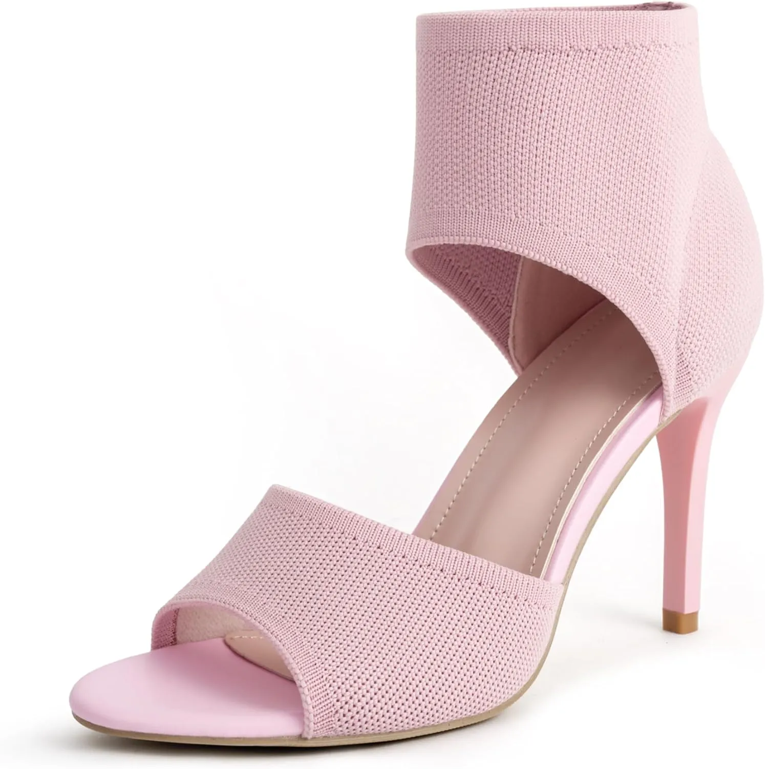 JishinGal High Heels for Women Peep Toe Heels Sandals Stretchy Knit Open Toe High Sexy 3 Inches Stiletto for Dressy and Everyday