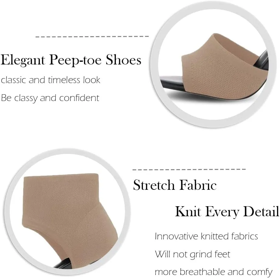 JishinGal High Heels for Women Peep Toe Heels Sandals Stretchy Knit Open Toe High Sexy 3 Inches Stiletto for Dressy and Everyday