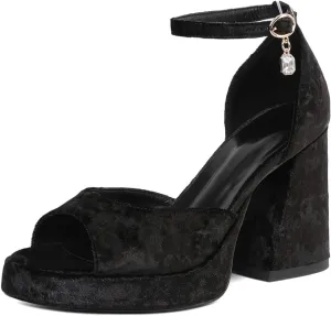Joseywade Heeled Sandals Strappy Platform Chunky Block High Heels Round Open Toe 4 Inch Ankle Strap Sexy Work Dance Shoes
