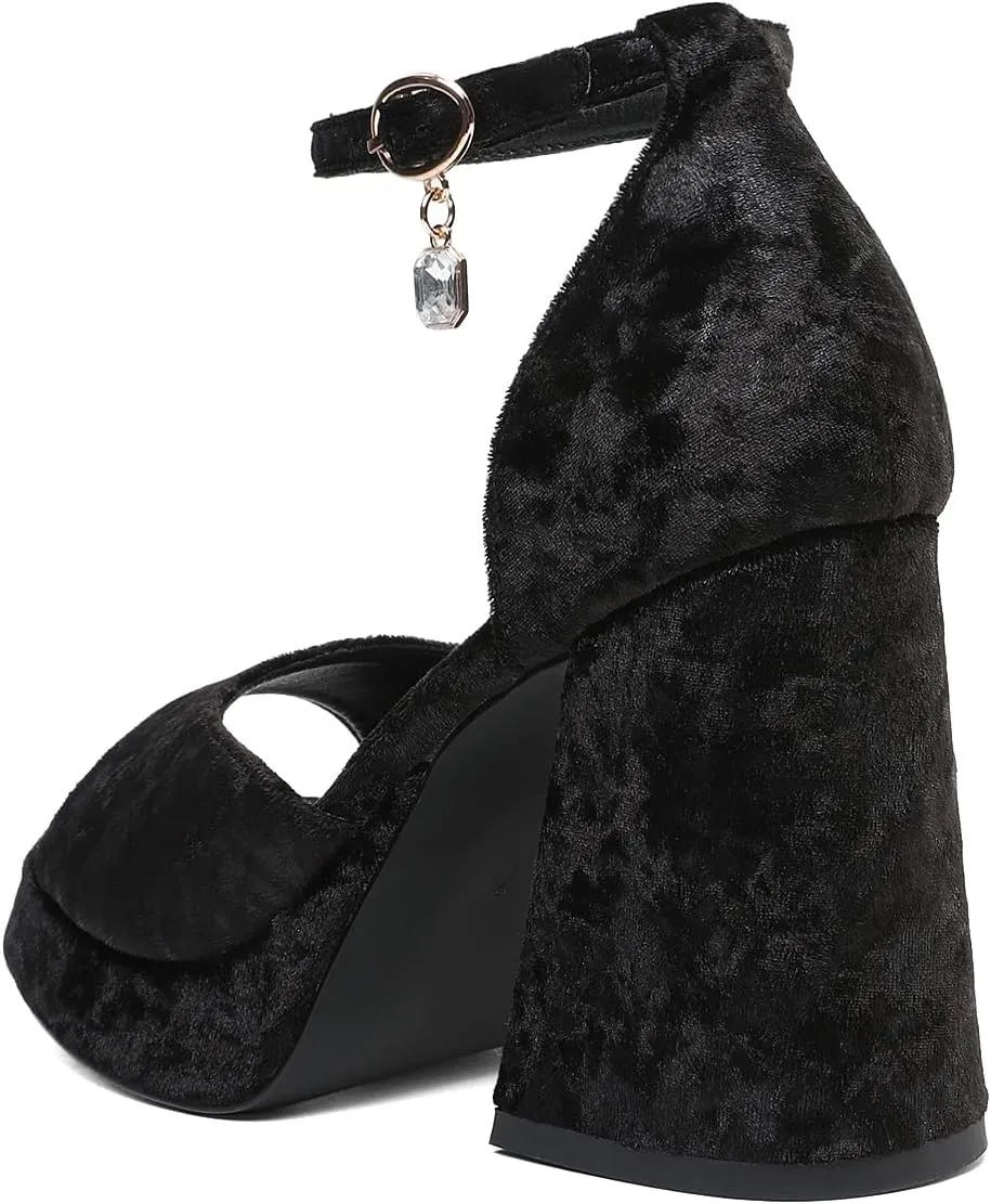 Joseywade Heeled Sandals Strappy Platform Chunky Block High Heels Round Open Toe 4 Inch Ankle Strap Sexy Work Dance Shoes