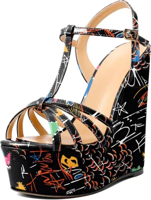Joseywade Women Heeled Sandals Platform Wedge High Heel Pumps Strappy Peep Open Toe 6 Inch Dress Shoes