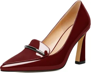Joseywade Womens High Stilettos Heels Pointed Toe Pumps Slip-on Closed Toe Loafers 3.5 Inch Spool Heel Dress Shoes