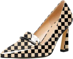 Joseywade Womens High Stilettos Heels Pointed Toe Pumps Slip-on Closed Toe Loafers 3.5 Inch Spool Heel Dress Shoes