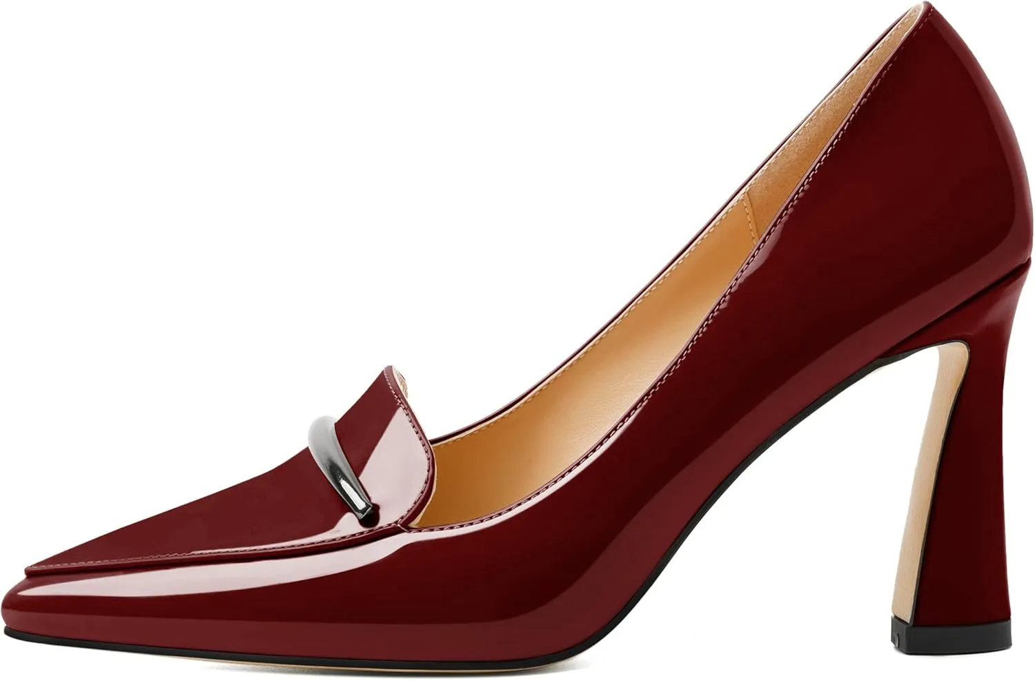 Joseywade Womens High Stilettos Heels Pointed Toe Pumps Slip-on Closed Toe Loafers 3.5 Inch Spool Heel Dress Shoes
