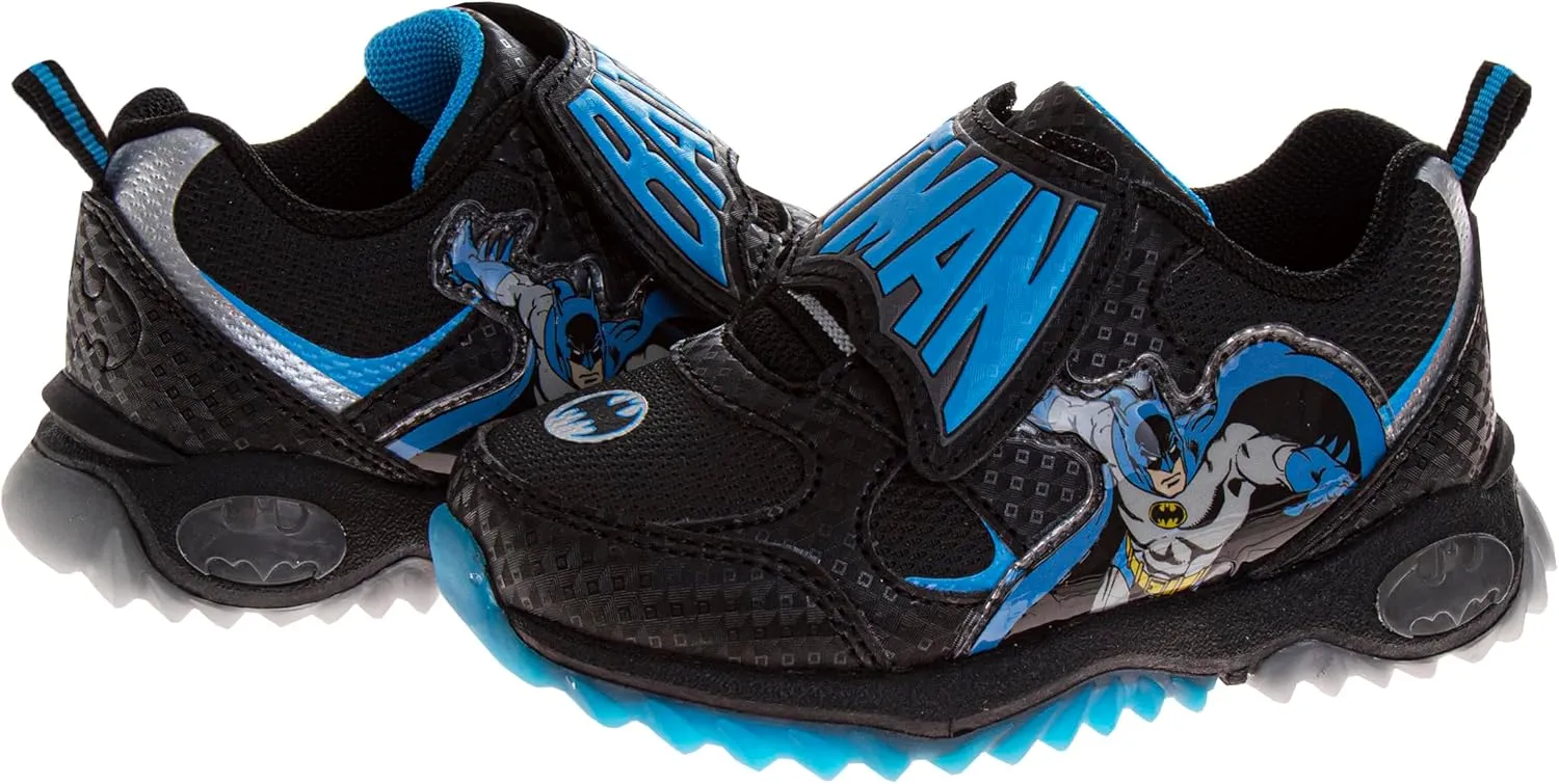 Josmo Boys Batman and The Flash Shoes - Toddler Kids Sneaker Character Superhero Comics Slip on Laceless Runner Lightweight Breathable Sneakers Light up Tennis (Size 6-12 Toddler/Little Kid)