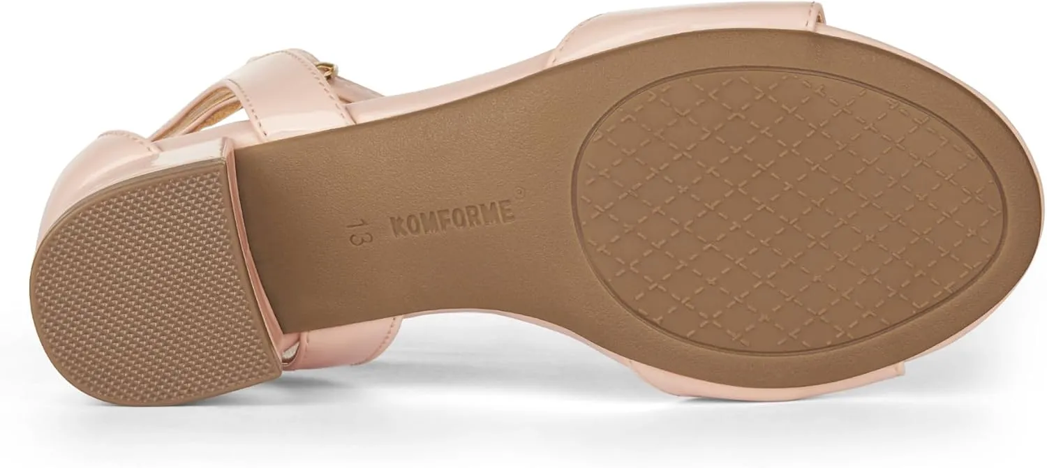 K KomForme Girls Sandals Low Chunky Heels Dress Pumps Ankle Strap Open Toe Flower Wedding Party Dress Shoes for Toddler/Little Kid/Big Kid