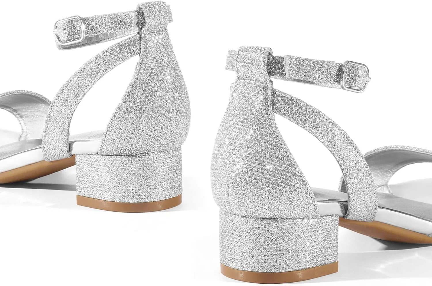 K KomForme Girls Sandals Low Chunky Heels Dress Pumps Ankle Strap Open Toe Flower Wedding Party Dress Shoes for Toddler/Little Kid/Big Kid