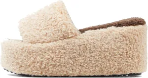 keleimusi Open Peep Toe Wedge Slides Heeled Sandals with Faux Shearling