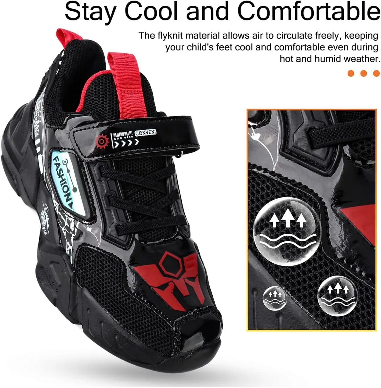 Kid Boys Girls Lightweight Breathable Sneakers Strap Athletic Tennis Shoes for Running Walking