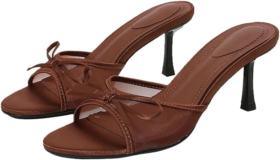 Kitten Heel Sandals Women Round Toe Heels With Bow Vintage Mules Sexy Slip On Stiletto Backless Sandals Summer 2025