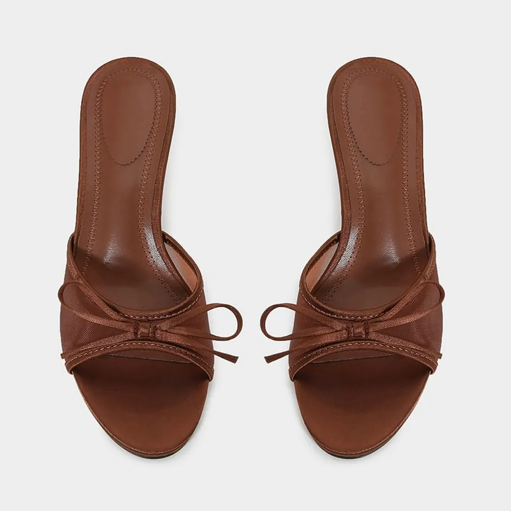 Kitten Heel Sandals Women Round Toe Heels With Bow Vintage Mules Sexy Slip On Stiletto Backless Sandals Summer 2025