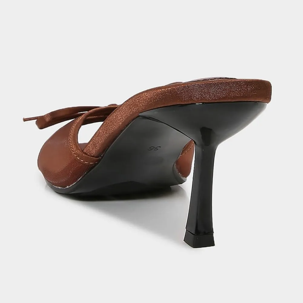 Kitten Heel Sandals Women Round Toe Heels With Bow Vintage Mules Sexy Slip On Stiletto Backless Sandals Summer 2025