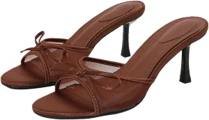 Kitten Heel Sandals Women Round Toe Heels With Bow Vintage Mules Sexy Slip On Stiletto Backless Sandals Summer 2025