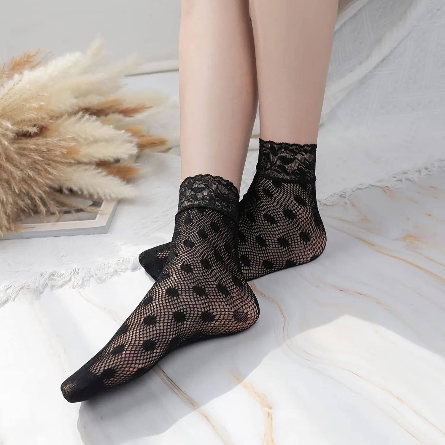 Lace Ankle Socks For Women - 5Pairs ruffle socks women - Fishnet Ankle Women Socks