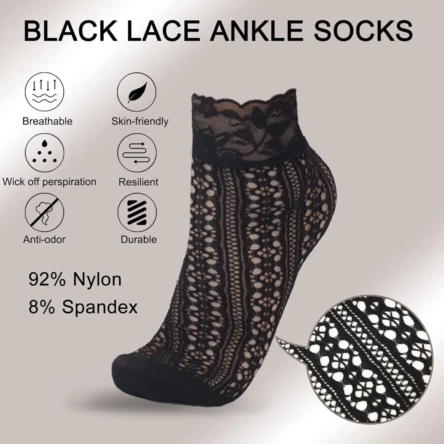 Lace Ankle Socks For Women - 5Pairs ruffle socks women - Fishnet Ankle Women Socks