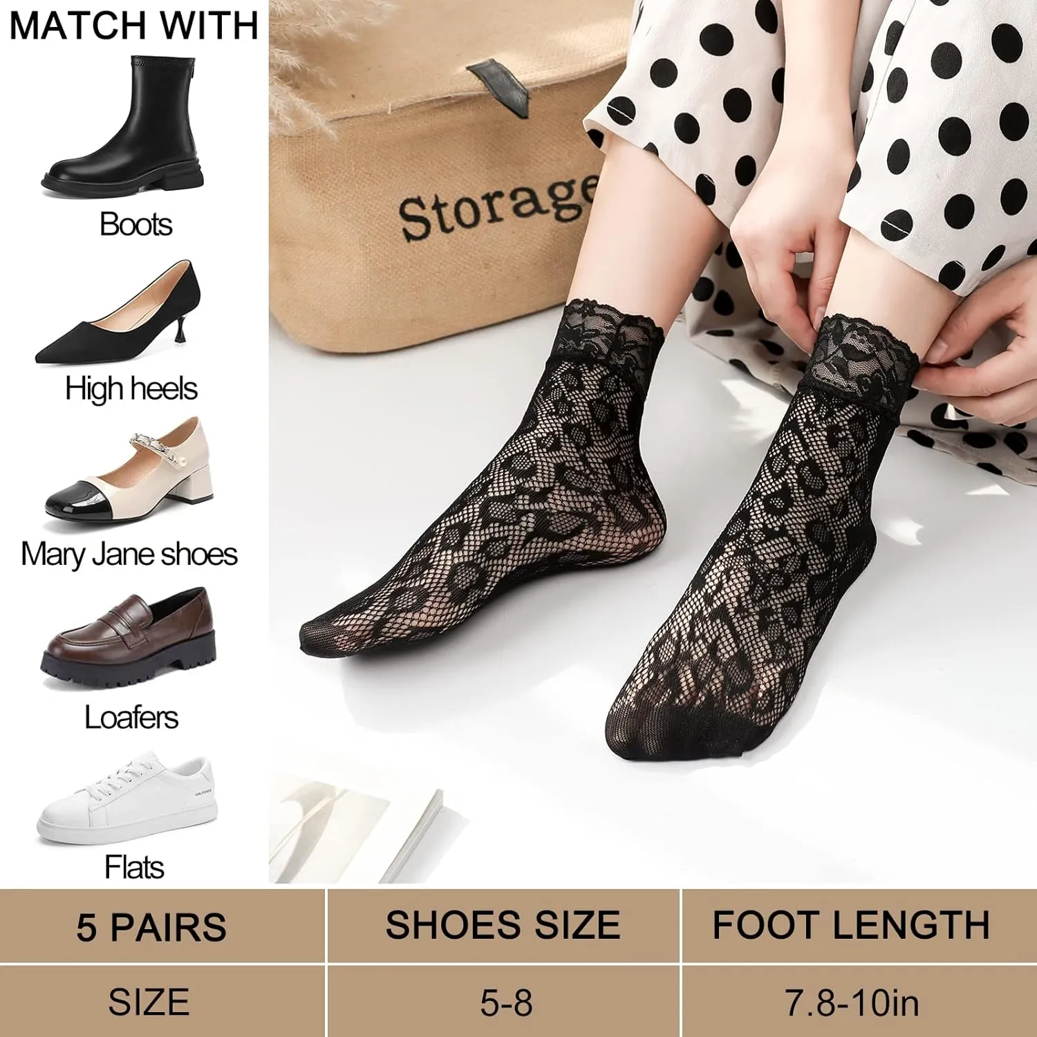 Lace Ankle Socks For Women - 5Pairs ruffle socks women - Fishnet Ankle Women Socks