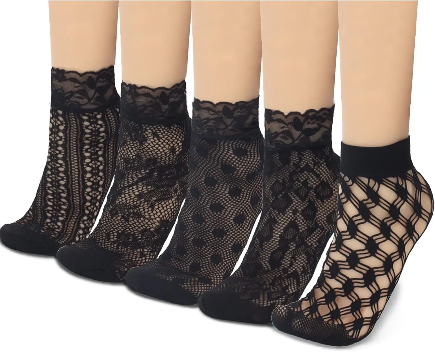 Lace Ankle Socks For Women - 5Pairs ruffle socks women - Fishnet Ankle Women Socks