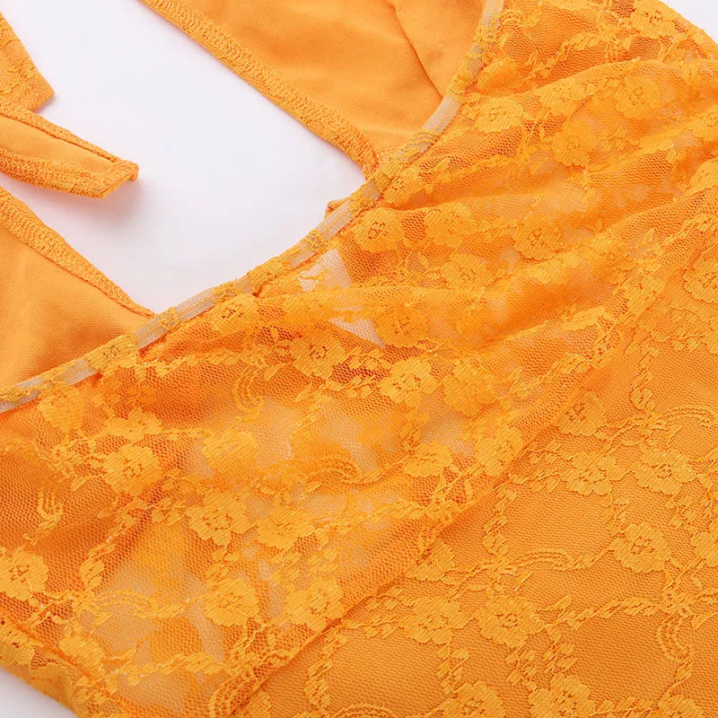 Lace V-neck Dress for Women - Elegant Split Design