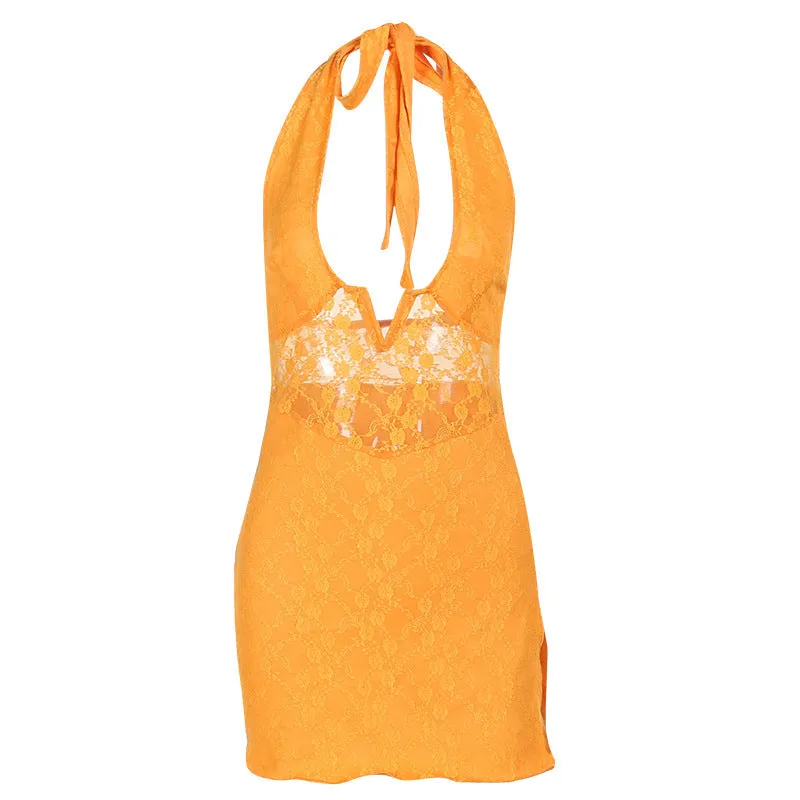 Lace V-neck Dress for Women - Elegant Split Design