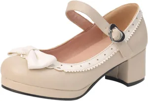 Ladies Retro Single Shoes Chunky Heel Mary Jane Shoes Bowknot College Large Size Square Women's Dress Sandals