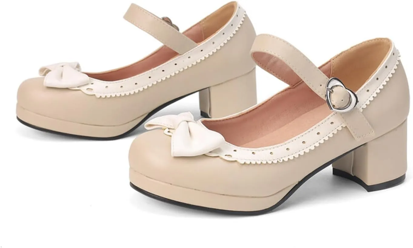Ladies Retro Single Shoes Chunky Heel Mary Jane Shoes Bowknot College Large Size Square Women's Dress Sandals