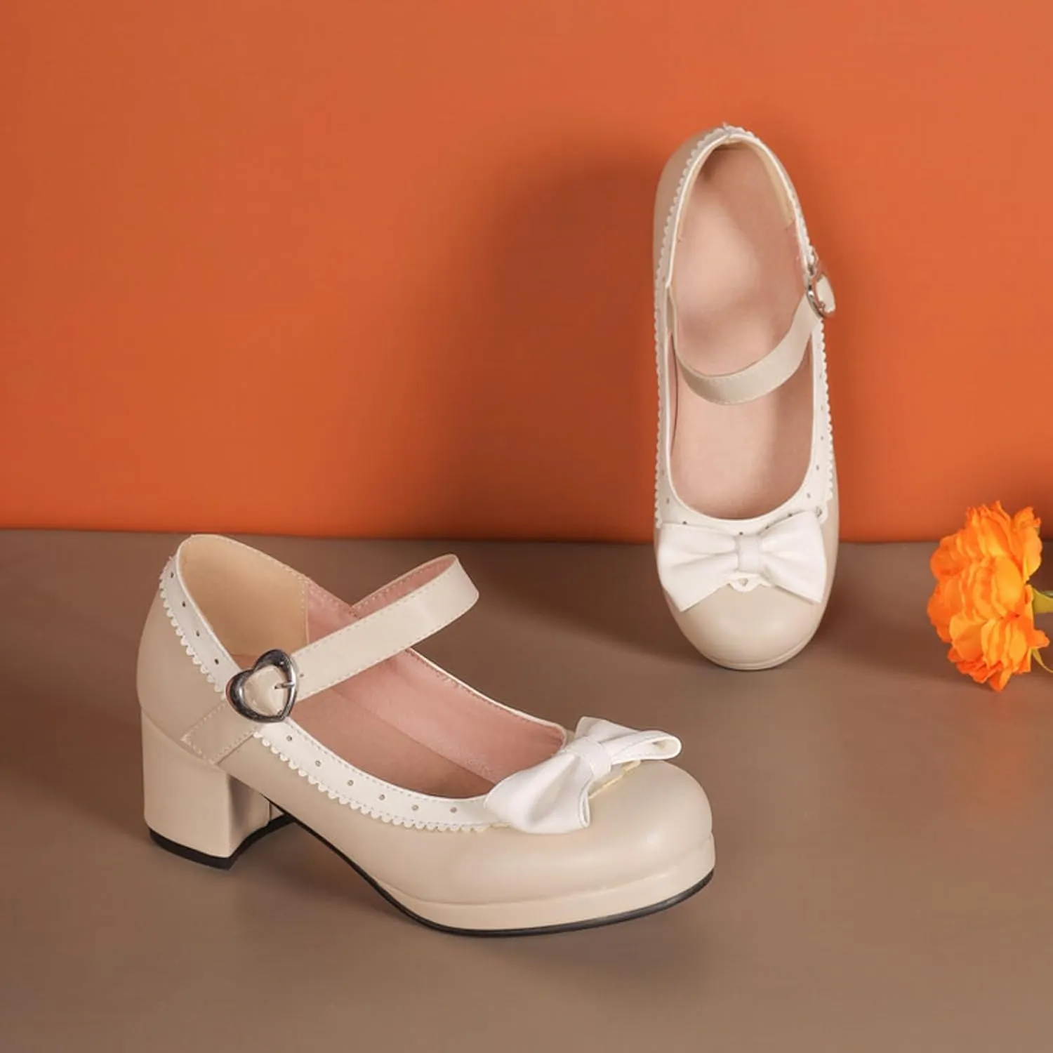 Ladies Retro Single Shoes Chunky Heel Mary Jane Shoes Bowknot College Large Size Square Women's Dress Sandals