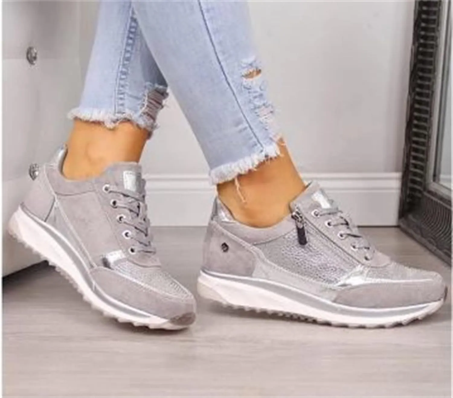 Ladmiple Sneakers For Women Walking Shoes Comfortable Slip on Fashion Casual Dressy Summer Low Top Platform Flats Loafer