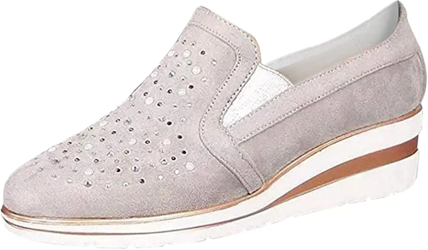 Ladmiple Sneakers For Women Walking Shoes Wide Width Sparkly Sneakers Slip On Dressy Summer Glitter Rhinestone Loafers