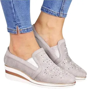 Ladmiple Sneakers For Women Walking Shoes Wide Width Sparkly Sneakers Slip On Dressy Summer Glitter Rhinestone Loafers