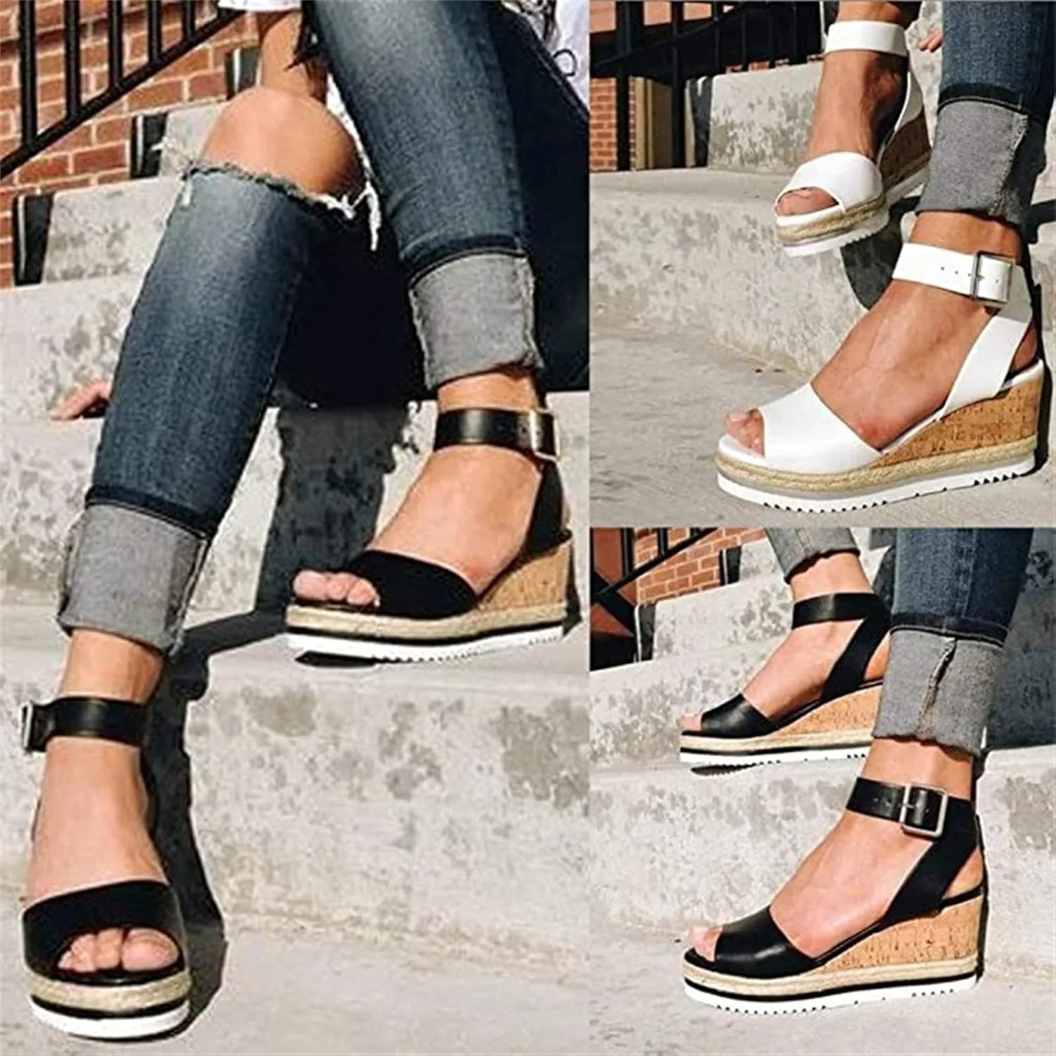 Ladmiple Summer Sandals for Women 2023 Comfy Platform Ankle Strap Slip On Wedge Sandal Open Toe Dressy High Heel Wedges