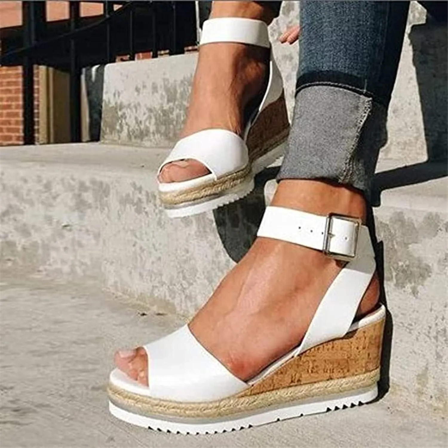 Ladmiple Summer Sandals for Women 2023 Comfy Platform Ankle Strap Slip On Wedge Sandal Open Toe Dressy High Heel Wedges